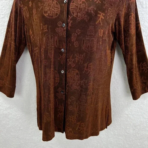 Chicos Travelers Large Mandarin Collar Shirt Vacation Gypsy Boho Thanksgiving - Picture 7 of 14
